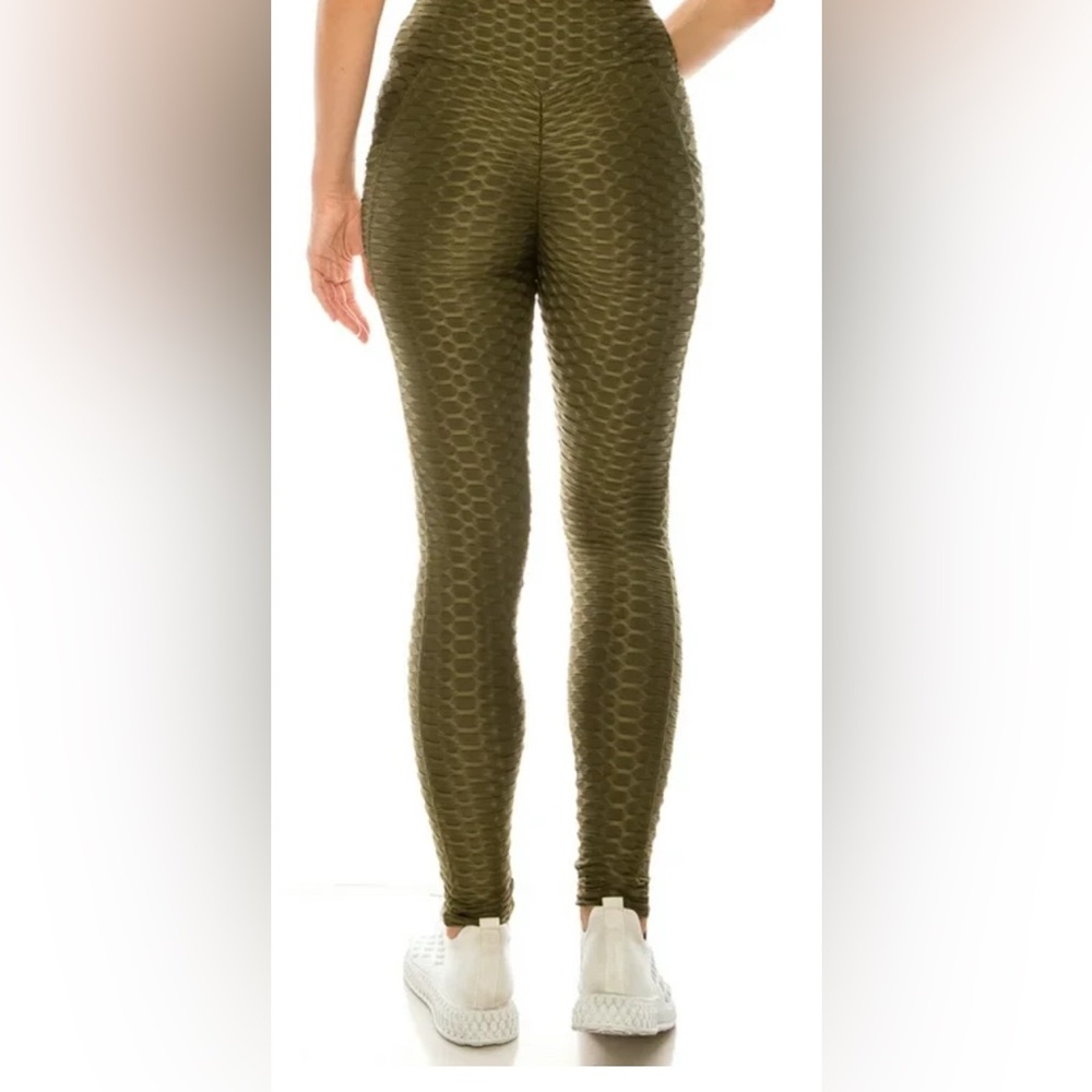 Hot Kiss Tik Tok Leggings Ruched Butt Lift High Waist Olive Green Texture Size S